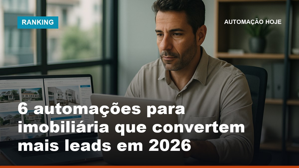 Corretor imobiliário brasileiro gerenciando leads automatizados no CRM em escritório moderno