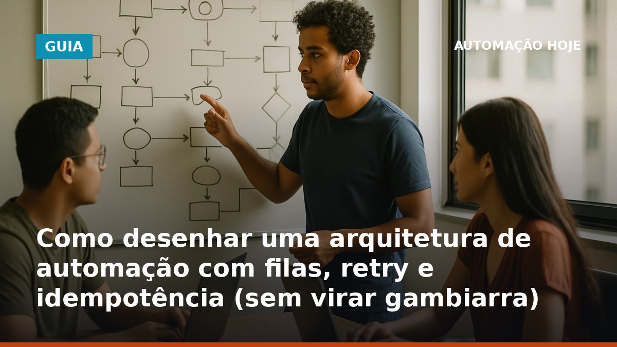 Arquitetura de automação com filas, retry e idempotência para evitar duplicidade