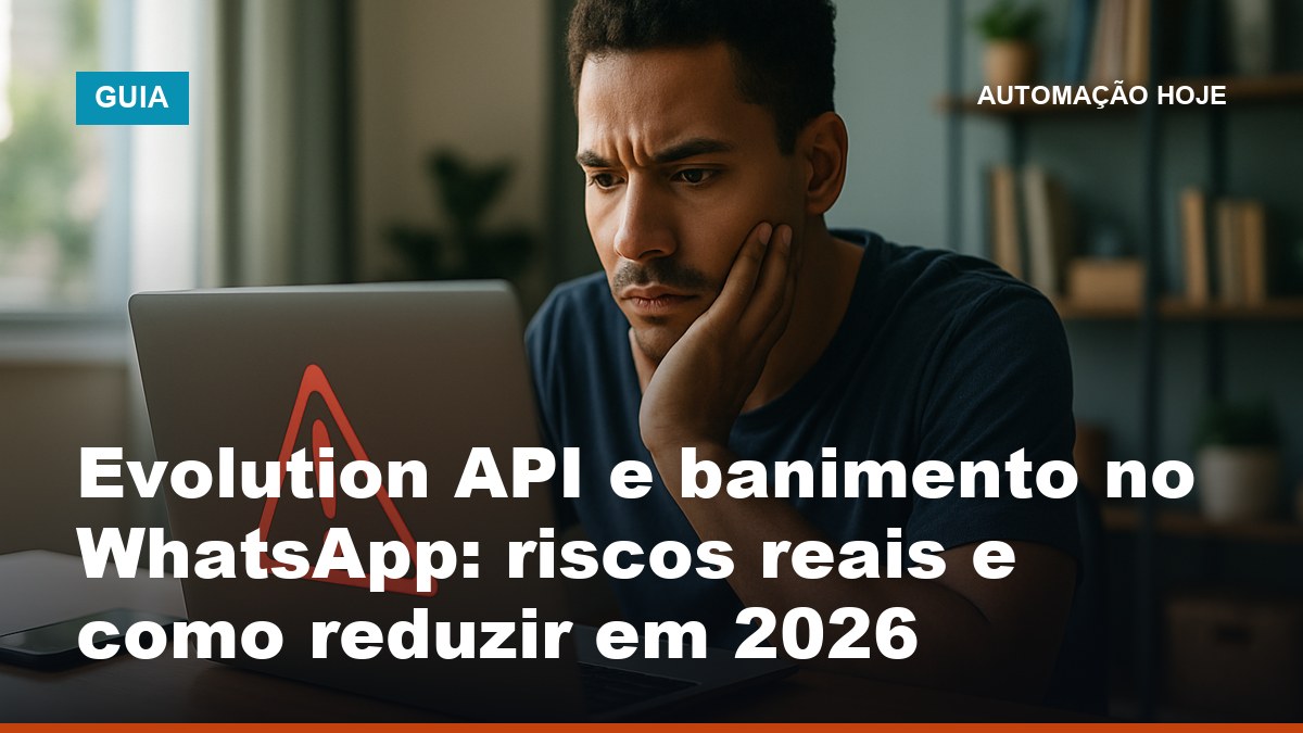 Desenvolvedor brasileiro analisando risco de banimento da Evolution API no WhatsApp em 2026 no laptop