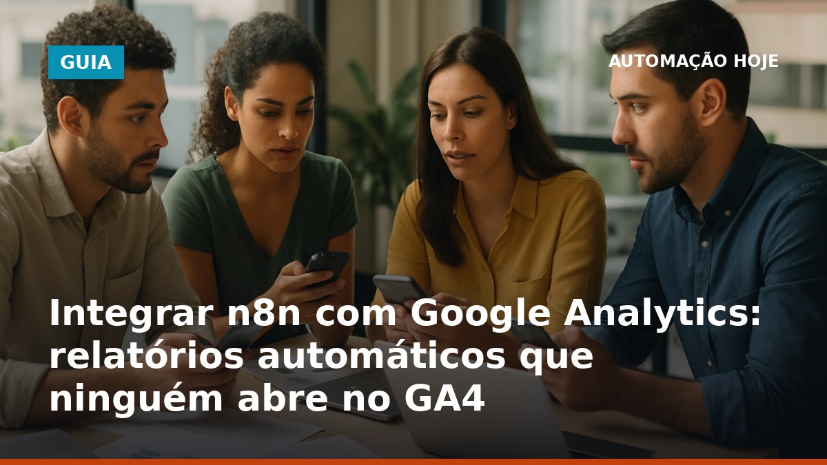 Equipe brasileira conferindo relatórios automáticos do GA4 integrados pelo n8n em seus celulares