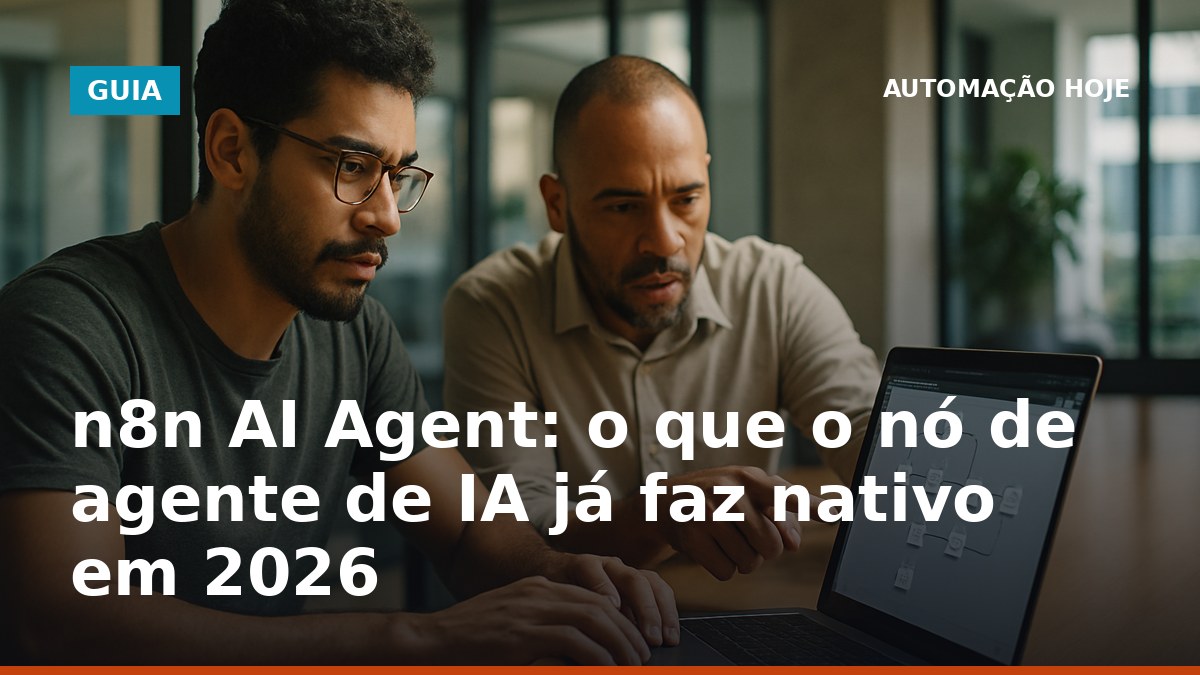 n8n AI Agent em 2026: profissionais revisando o nó de agente de IA no n8n em um fluxo