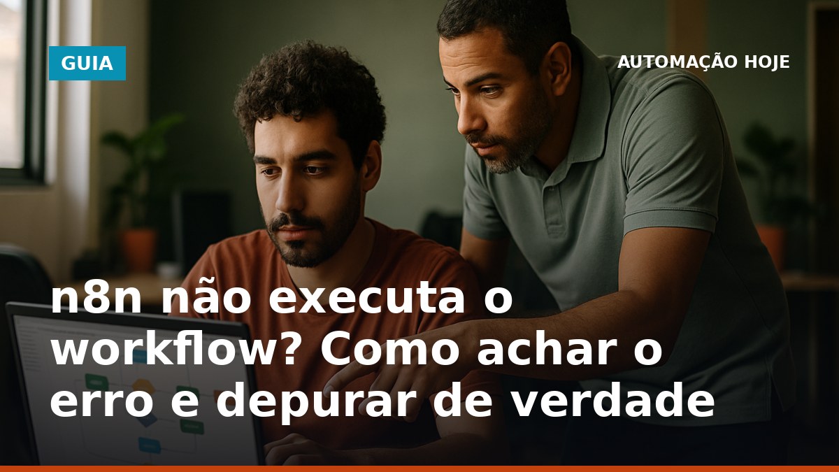 Tela de execução do n8n com analista depurando workflow que não executa